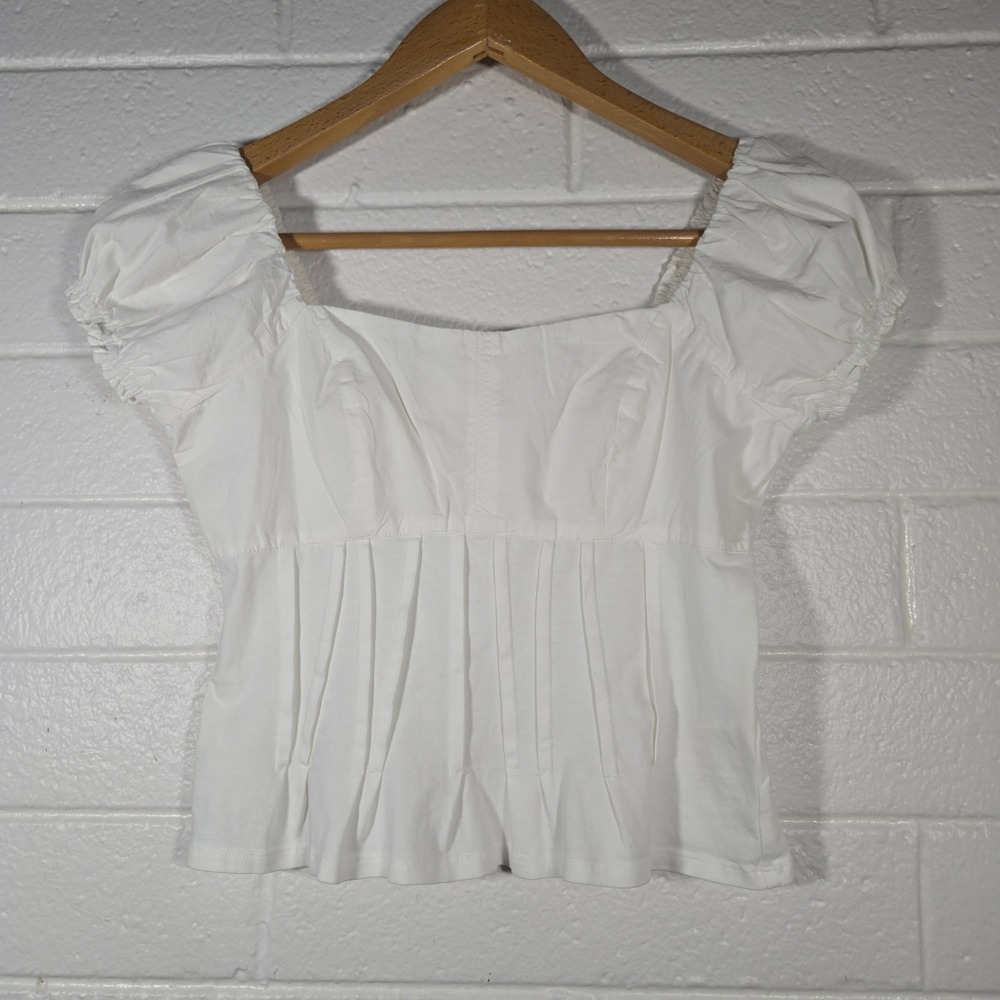 Anthropologie Puff Sleeve Peplum Blouse XS Square Neck Top Milkmaid Angel